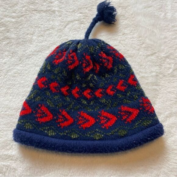 Turtle Fur Knit Hat Wool Chenille Red Green and Blue W/Top Tassel - Picture 1 of 7